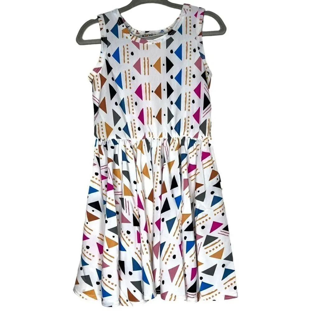 NEW Dot Dot Smile White Multicolor Geometric Tank Dress 2T